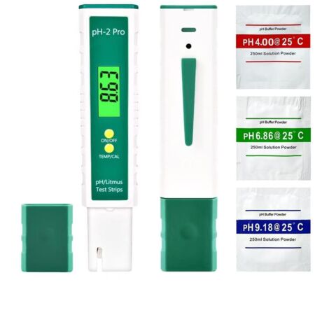 Digital PH Meter with Litmus Test Strip Dual Check Function/Temperature, Pool pH Tester 0.01 High Accuracy with Innovative Color Changing LCD, ATC Function