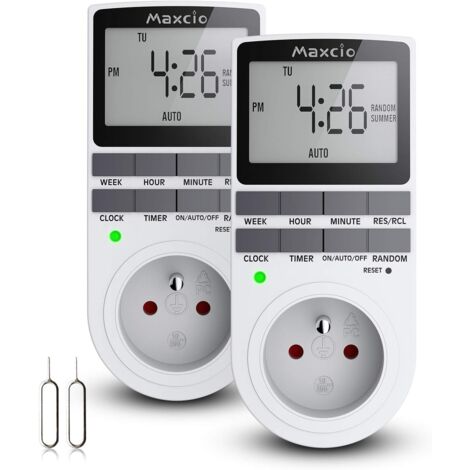 Digital Programmable Socket, Daily/Weekly Digital Timer, Socket Programmer with LCD Display and Anti-Theft Random Mode, Energy Saving, 16A/3680W Max. (2 Packs)