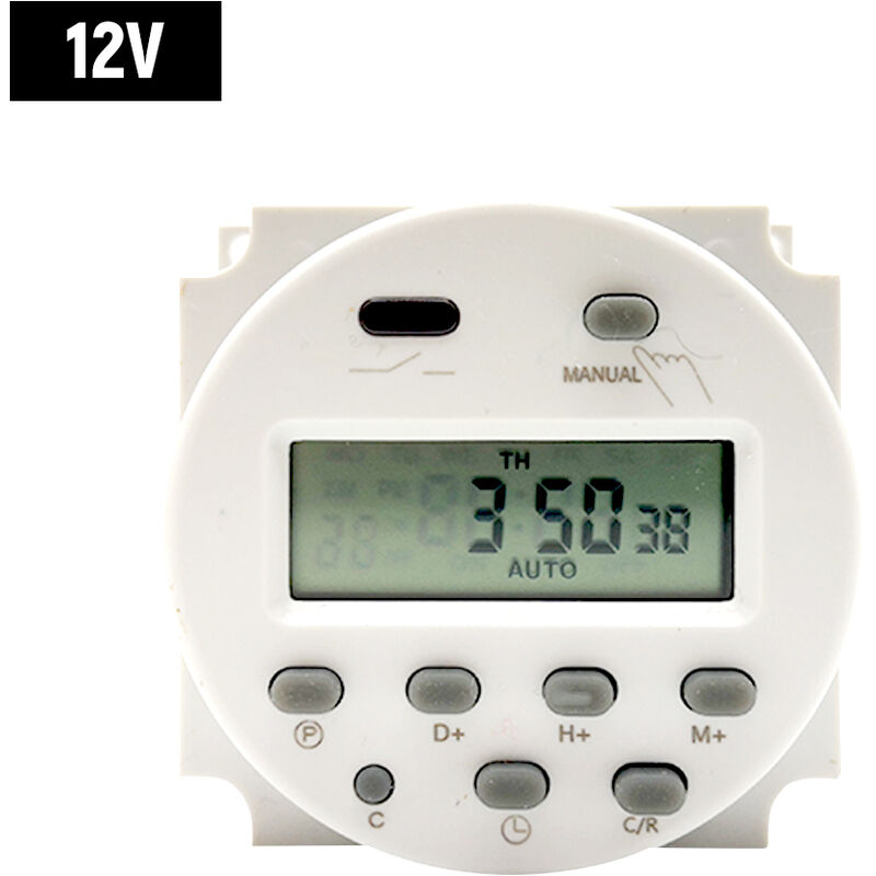 Digital Programmable Timer Switch Countdown Mini Time Control Switch Timer Controller Automatic Switch-ons and-offs 12V,model:White 12V