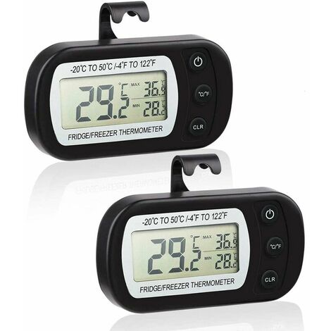 Digital Reco.ukigerator Thermometer Waterproof co.ukeezer Thermometer with Hook Easy to Read LCD Display Max / Min Recording Function-2Packa