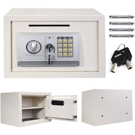 Digital Steel Safe Electronic Security Office Home Money Cash Safety Box, Top Digital Safe Box Large 2 Compartments with 2 Override Keys,Full-digit Keypad and 4 Bolts 16L (35x25x25cm, White)