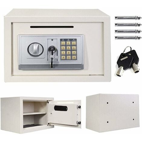 Digital Steel Safe Electronic Security Office Home Money Cash Safety Box, Top Digital Safe Box Large 2 Compartments with 2 Override Keys,Full-digit Keypad and 4 Bolts 16L (35x25x25cm, White)