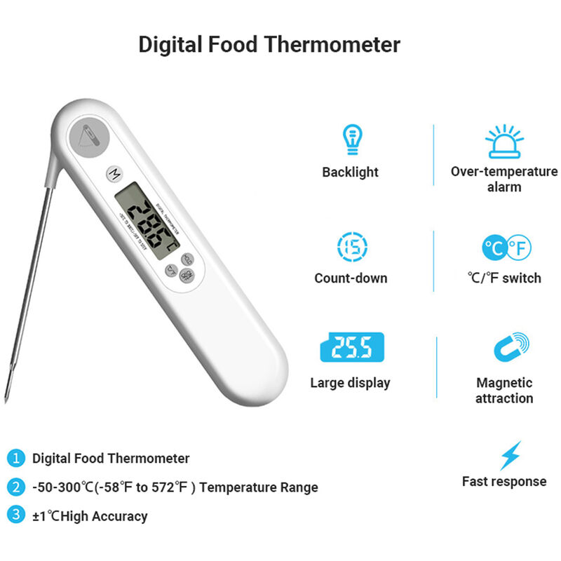 

Digital termometro del alimento de lectura instantanea termometro de carne de la sonda de temperatura del probador de cocina que cocina con luz de