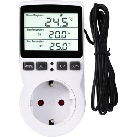 Digital Termostato Regulador de Temperatura Controlador Calefacción Refrigeración Termostato con Temporizador y Sonda para Reptiles, Incubadora, Invernadero,Acuicultura (EU)