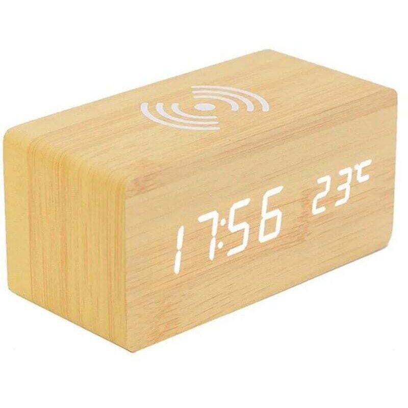 Image of Digital Thermometer Alarm Clock, Wooden Digital&hellip;