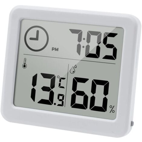 MEMKEY Digital Thermometer/Hygrometer 3.2” Large LCD Display Indoor Room Temperature Monitor and Humidity Meter Humidity and Temperature Indicator with Clock (White)