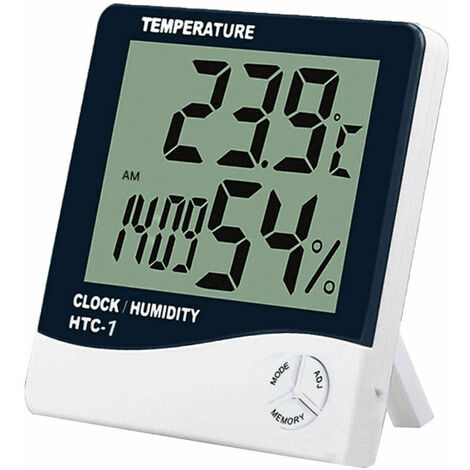 Digital Thermometer Hygrometer Indoor Temperature Lcd Monitor Humidity Gauge Large Weather Station Alarm Clock with Calendar Hourly Reminder and Max Min Memory, HTC-1