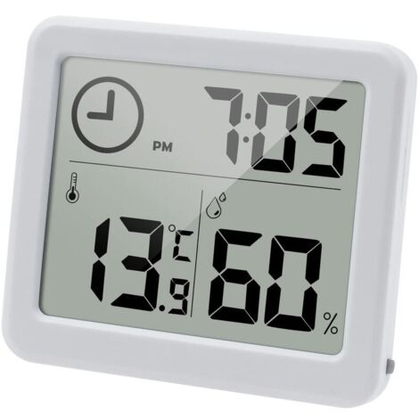 Digital Thermometer/Hygrometer Large 3.2” LCD Screen Indoor Ambient Temperature and Humidity Monitor Humidity and Temperature Indicator with Clock (White)