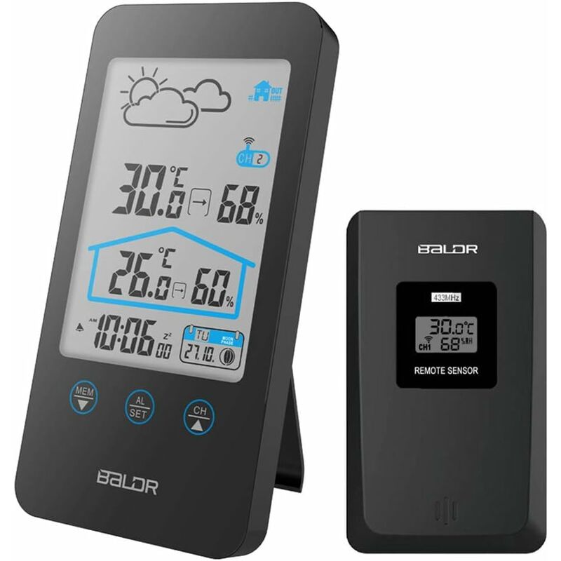 Digital Thermometer Hygrometer Practical Wireless Weather Stations with Outdoor Sensor Barometer Backlight Time Display