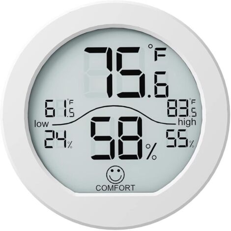 Digital thermometer hygrometer, precision calibration, LCD temperature sensor, with maximum and minimum recording, white