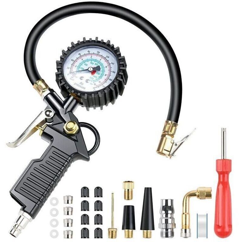 Digital Tire Pressure Gauge, Multifunctional Tire Pressure Gauge, Inflation Gun with 24 Accessories, Various Nozzles and Tools for Cars, Motorcycles,