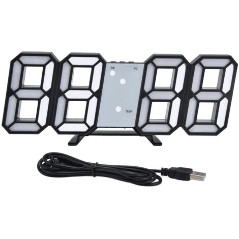 Digital wall clock, modern design, temperature display, alarm function, sound control, auto sleep, LED clock, black