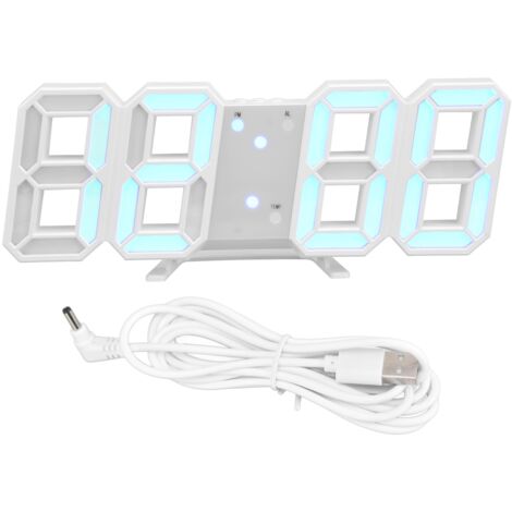 Digital Wall Clock Modern Design Temperature Display Alarm Function Sound Control Auto Sleep LED Wall ClockWhite Shell Blue Words