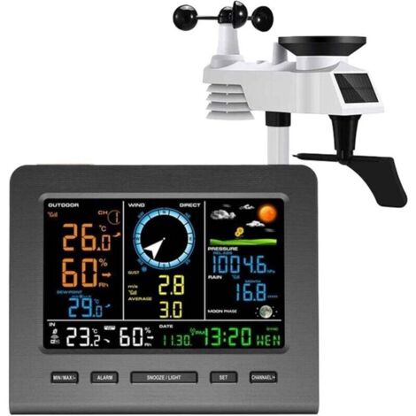 Digital Weather Station, Wireless Weather Station, Weather Forecast, Temperature, Pressure, Humidity, Wind, Rain Gauge, Alarm, Multiple Data Display (Wi-Fi Weather Station) MUMU