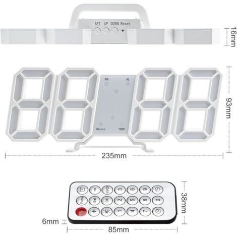 Digitale 3D-LED-Wanduhr, Lichtwecker, Stummfunktion, Schlummerfunktion, einstellbare Helligkeit, 12-/24-Stunden-Anzeige, Datums-/Temperaturanzeige, für Büro, Küche, Wohnzimmer, Schlafzimmer, 24 cm, mi