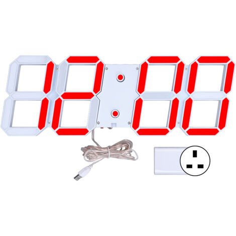 Digitale 3D-LED-Wanduhr mit automatischer Dimmfunktion, 100–240 V, UK-Stecker