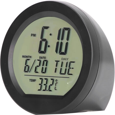 Digitale Autouhr mit Solarthermometer, digitaler Temperatur- und Zeitanzeige, kompaktes Armaturenbrettdesign.