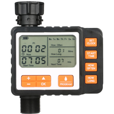 Digitale Bewässerungsuhr mit 3 separaten Programmen, großem 3-Zoll-Display, Schutzart IP65, Automatik-/Manuell-Modus, für Garten und Rasen