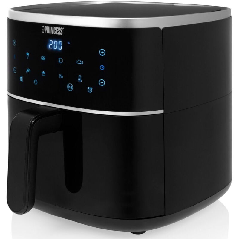 Princess Schwarz - Digitale Heißluftfritteuse Mit Zwei Ebenen, 8 Programme 4Ltr. 1350 Watt