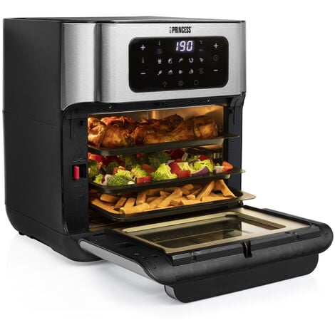PRINCESS Digitale Heißluftfritteuse Mini Backofen mit Rotierkorb Grill 10Liter, 1500W