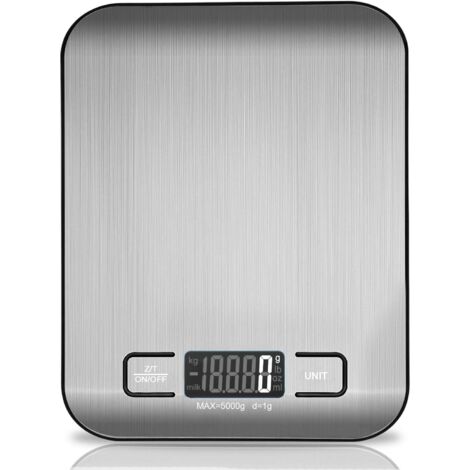 Digitale Küchenwaage 5 kg aus Edelstahl mit LCD-Display