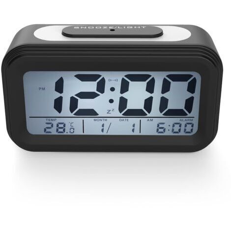 Digitale LED-Uhr mit Alarm und Lichtsensor, schwarz