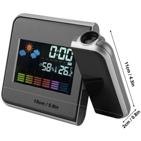 Digitale LED-Uhr mit Wetterprojektor, Kalender, Hygrometer und Wecker (Schwarz)