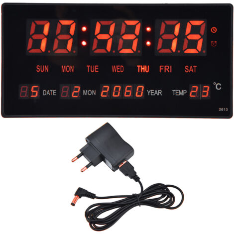 Digitale LED-Wanduhr mit Kalender – Tischuhr für Schlafzimmer und Büro, 100–240 V EU-Netzteil