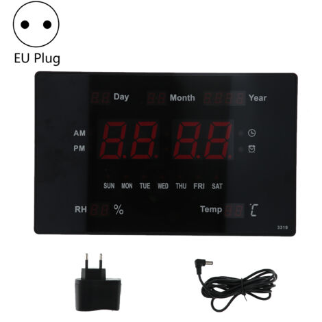 Digitale LED-Wanduhr mit Temperatur- und Feuchtigkeitsanzeige sowie ewigem Kalender, 100–240 V