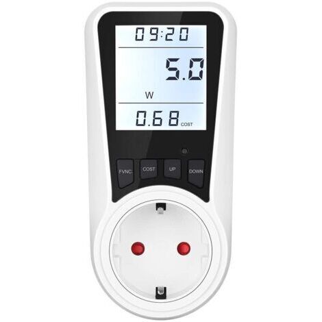 Digitale Messbuchse, 230 V, 16 A, 3680 W, Überlastschutz, Digitalanzeige, weiß