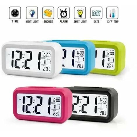 JUNJUN Digitale Thermometeruhr mit intelligentem Wecker, Thermometer, Kalender, Weiß