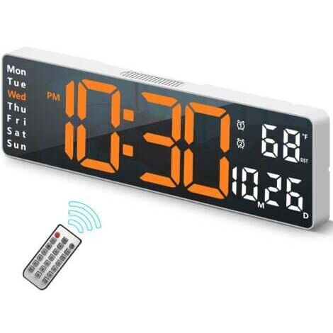 Digitale Wanduhr mit großem Bildschirm, 16,2 Zoll große Wanduhren, LED-Digitaluhr mit Fernbedienung für Wohnzimmerdekoration, automatischer Helligkeitsdimmer, große Uhr mit Datum, Woche, Temperatur (O