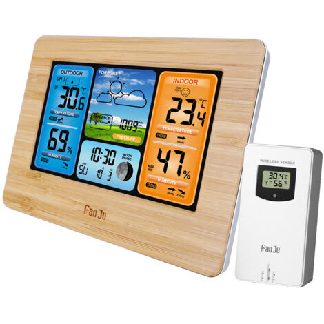 Digitale Wetterstation mit Außensensor – mit Anzeige von Uhrzeit, Datum, Temperatur, Luftfeuchtigkeit, Barometer, Alarm, Mondphasenanzeige und Multifunktionsthermometer