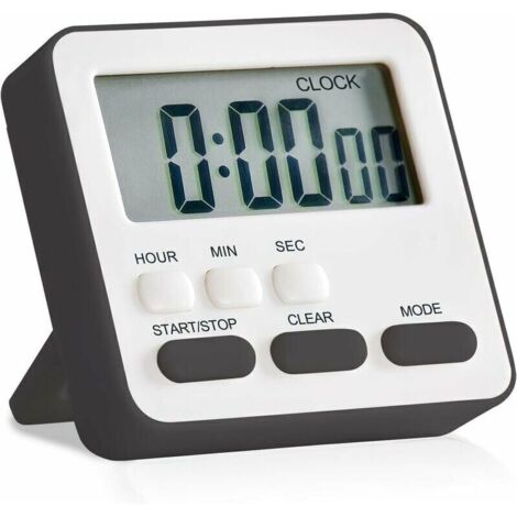 Digitaler 24-Stunden-Küchentimer, großes Display, akustischer Alarm (schwarz)