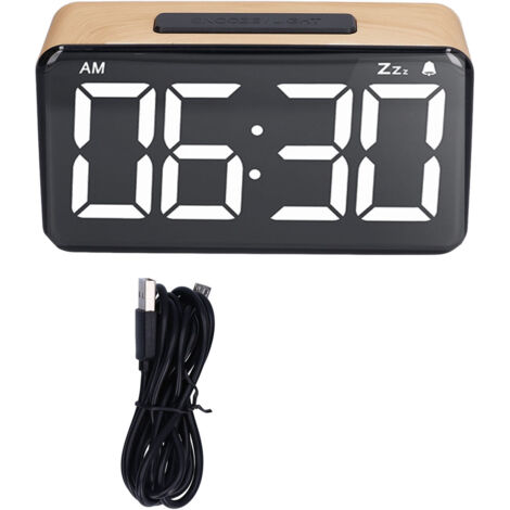 Digitaler 6-Zoll-LED-Wecker, Holzdesign, USB-Ladefunktion und lautloser Alarm, elegante Dekoration.
