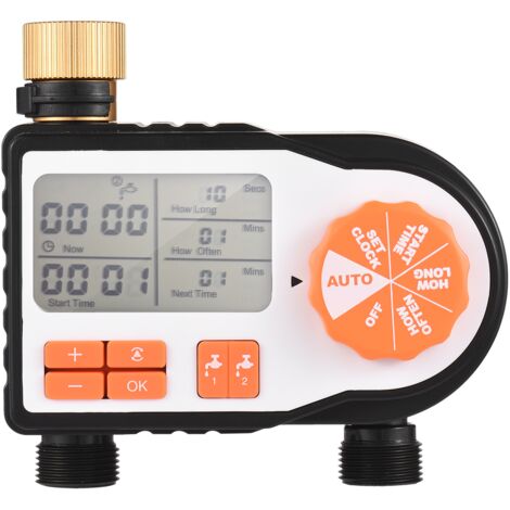 Digitaler automatischer Bewässerungscomputer mit 2 Anschlüssen für Gartenwasserhahn, intelligenter Controller für Rasen, Erde und Gewächshaus