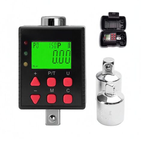 Digitaler Drehmomentprüfer mit hintergrundbeleuchtetem Display, zwei Betriebsmodi, fünf einstellbaren Einheiten, akustischem Alarm und LED-Anzeige.