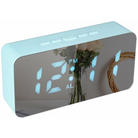 Digitaler farbenfroher RGB-LED-Spiegelwecker USB-/batteriebetriebener Desktop-Thermometer mit einstellbarer Helligkeit 3 ​​Alarme Snooze-Funktion USB-Ladefunktion - Blau