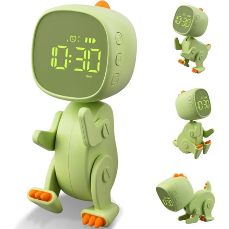 Digitaler Kinderwecker, variabler Dinosaurier-Wecker mit Nachtlicht, 3 Weckzeiten mit Ton und einstellbarer Helligkeit, Geschenk für Kinder