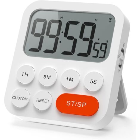 Digitaler Küchentimer Magnetisch Stoppuhr Timer mit Uhr, Magnet, stufiger Lautstärke, LCD Anzeige für Kochen, Sport, Studieren,Rot