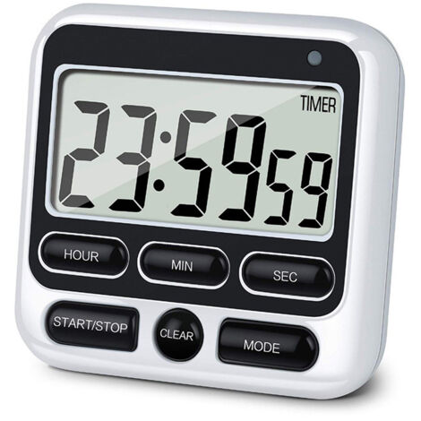 Digitaler Küchentimer mit Ein-/Ausschalter, 24-Stunden-Uhr und Wecker, Countdown-Funktion für Kochlehrer, großem LCD-Bildschirm, starkem Magneten (schwarz)