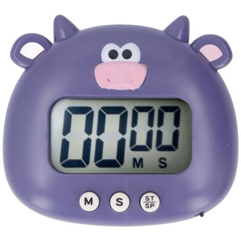 Digitaler Küchentimer mit Tiergeräuschen, Alarmfunktion, Countdown- und Anstiegsfunktion, inklusive Ständer zum Kochen und Unterrichten, lila Kuh