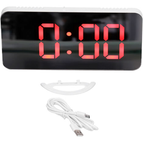 Digitaler LED-Wecker mit großem Spiegel und Schlummerfunktion für Schlafzimmer, Büro und Zuhause – Weißes Gehäuse, rotes Display
