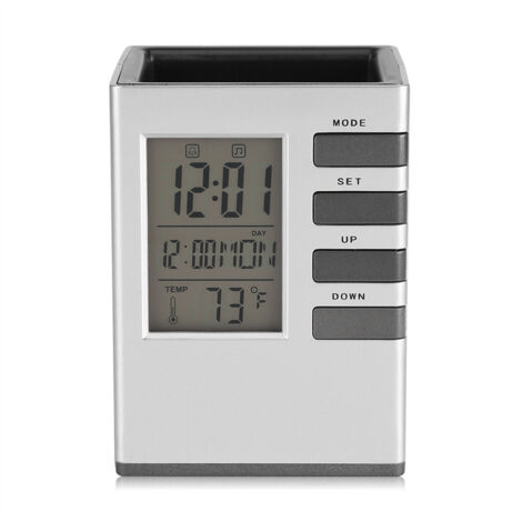 Digitaler LED-Wecker mit integriertem Thermometer, Stifthalter und LCD-Display – Praktisches Geschenk