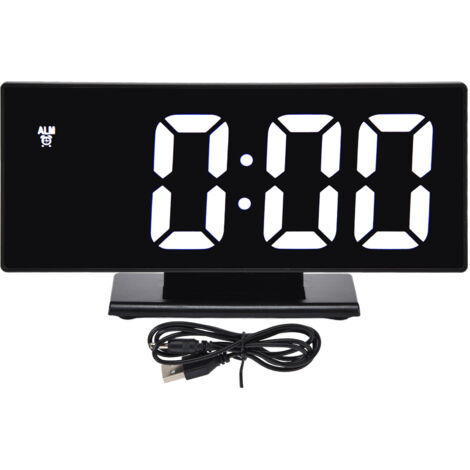 Digitaler LED-Wecker mit Spiegeldisplay, USB-Ladefunktion und automatischer Dimmfunktion für Schlafzimmer oder Büro – Schwarz
