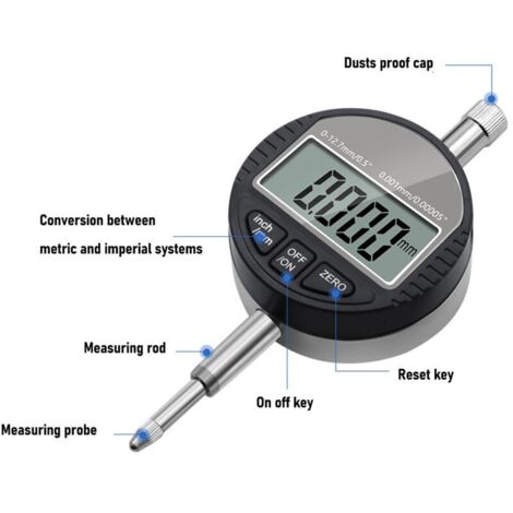 Digitaler Messuhrkomparator, digitale Messsonde, Messuhr, Messbereich 0–12,7 mm/0,5 Zoll, Messuhren, elektronisches Messgerät