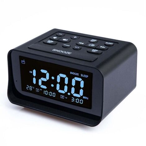 Digitaler Radiowecker mit zwei USB-Ladeanschlüssen fürs Schlafzimmer, XU, einstellbare Alarmlautstärke und Helligkeit (schwarz) - KZQ