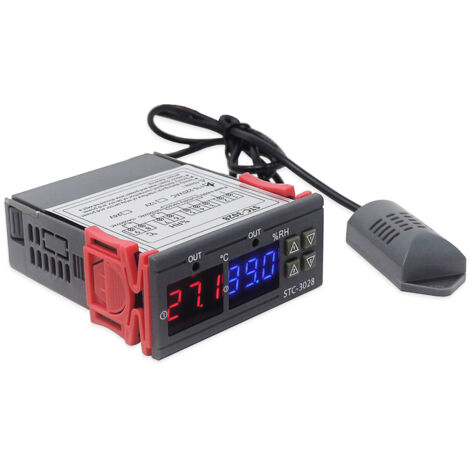 Digitaler Temperatur- und Feuchtigkeitsregler mit Thermostat und Hygrometer, integriertem Sensor und Relaisausgang (110–220 V).