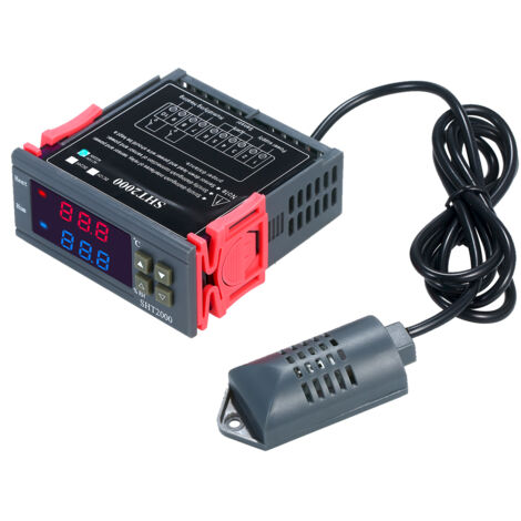 Digitaler Temperatur- und Feuchtigkeitsregler, Thermostat, Hygrometer mit integrierter Sonde und Relaisausgang