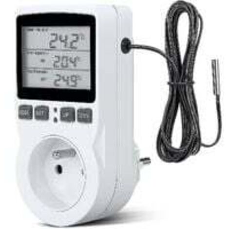 Digitaler Temperaturregler, Heizungs-Kühlthermostat-Steckdose LCD-Temperaturregler, 230 V für Gewächshaus-Farm-Temperaturregler/Terrarium-Thermostat(Sockel)